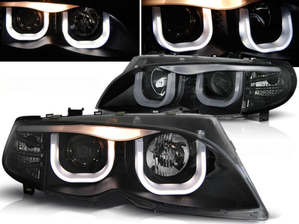 Frontlykter BMW E46 09.01-03.05 S/T Svart Angel Eyes 3D Svart – bilde 1 av 2