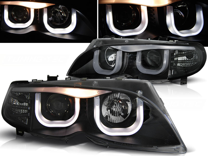 Frontlykter BMW E46 09.01-03.05 S/T Svart Angel Eyes 3D Svart