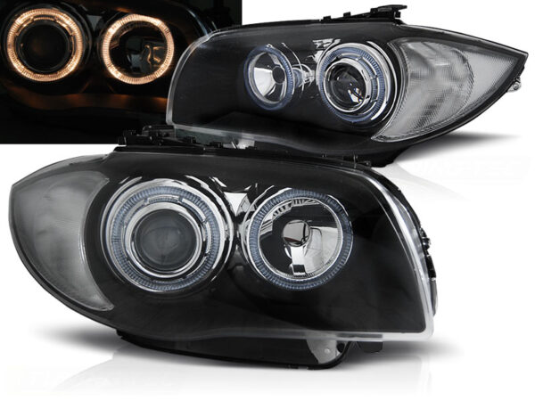 Frontlykter BMW 1 E87/E81/82/88 04-11 Angel Eyes Svart – bilde 1 av 2