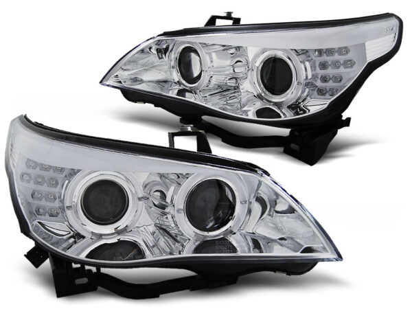 Frontlykter BMW E60/E61 03-07 Angel Eyes Krom LED Blinklys – bilde 2 av 2