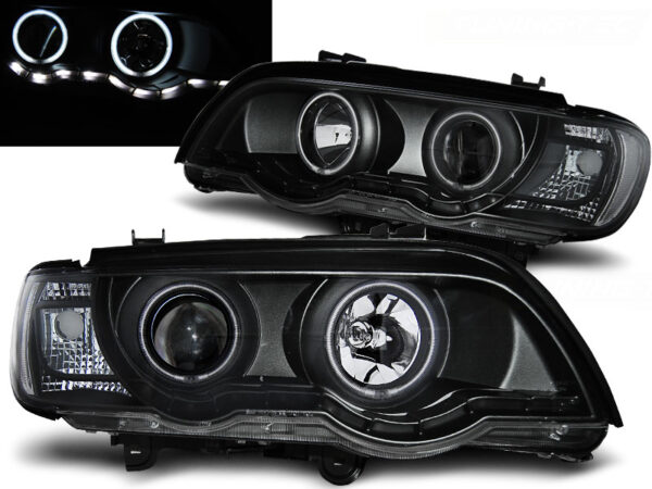 Frontlykter BMW X5 E53 09.99-10.03 Xenon Angel Eyes Svart – bilde 1 av 2