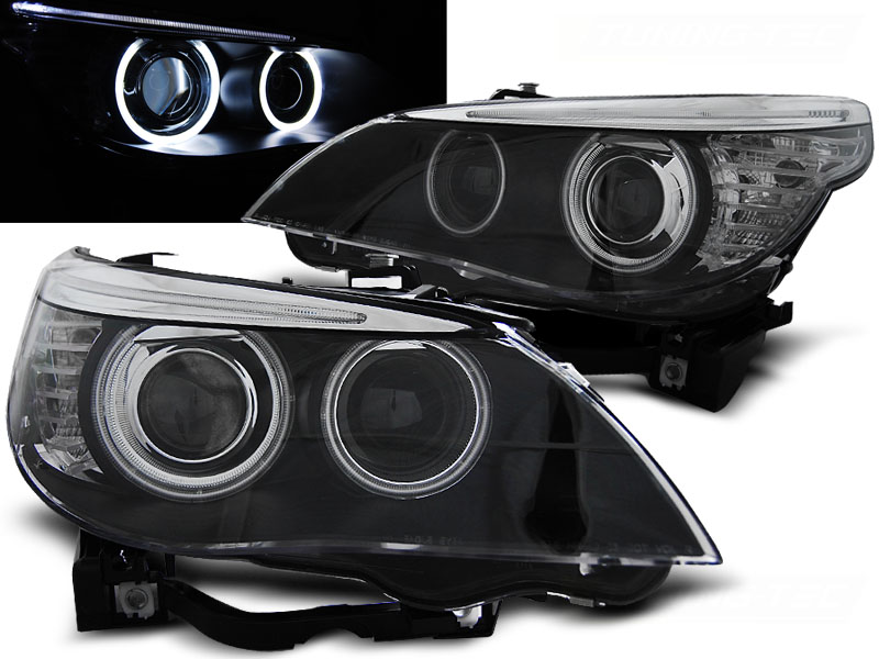 Frontlykter Bmw E60 / E61 03-04 Dual Black Xenon D2S Angel Eyes