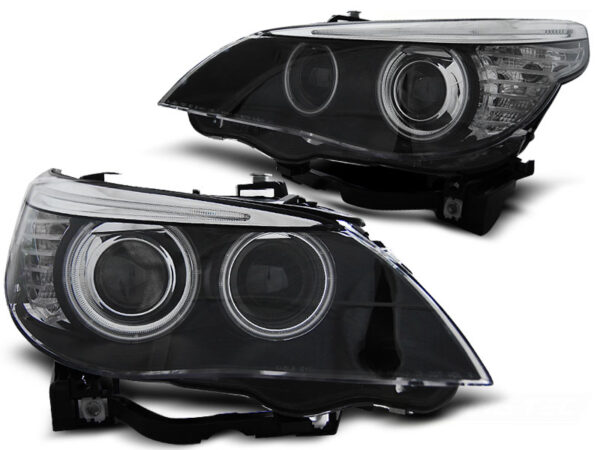 Frontlykter BMW E60/E61 05-07 Xenon D1S Angel Eyes CCFL Svart – bilde 2 av 2