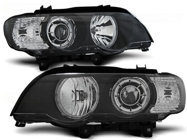 Frontlykter BMW X5 E53 09.99-10.03 Xenon Angel Eyes LED Svart