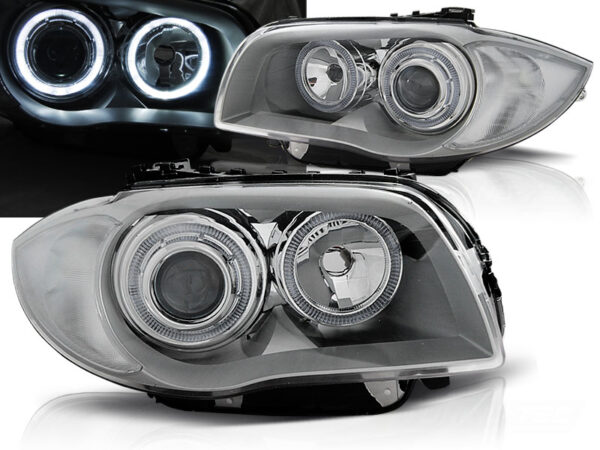 Frontlykter BMW 1 E87/E81/82/88 04-11 Angel Eyes Krom – bilde 1 av 2