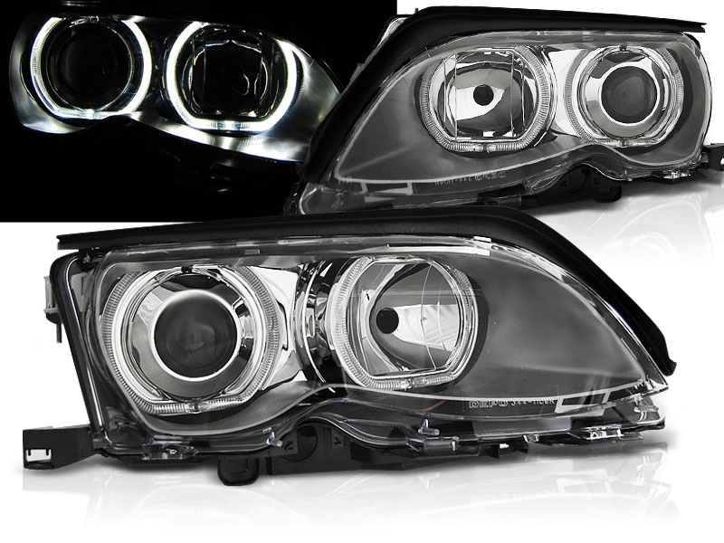 Frontlykter Bmw E46 09.01-03.05 Angel Eyes Led Chrome - Bilde 2
