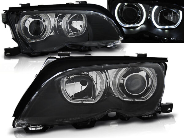Frontlykter BMW E46 09.01-03.05 Angel Eyes LED Svart – bilde 1 av 2