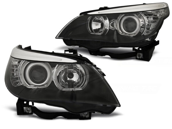 Frontlykter BMW E60/E61 03-07 Angel Eyes LED Svart – bilde 2 av 2