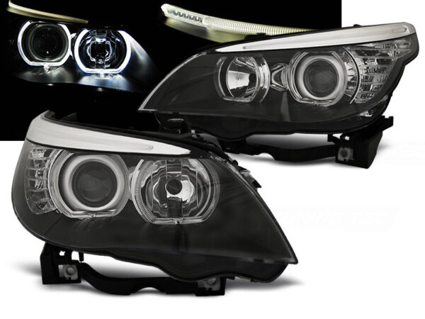 Frontlykter BMW E60/E61 03-07 Angel Eyes LED Svart – bilde 1 av 2