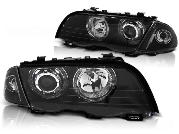 Frontlykter BMW E46 98-01 S/T Angel Eyes LED Svart – bilde 2 av 2