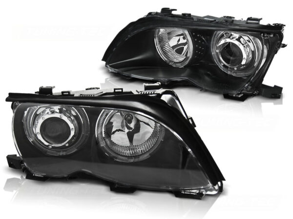 Frontlykter BMW E46 01-05 Angel Eyes LED Svart – bilde 2 av 4