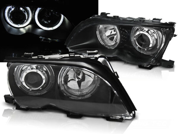 Frontlykter BMW E46 01-05 Angel Eyes LED Svart – bilde 1 av 4