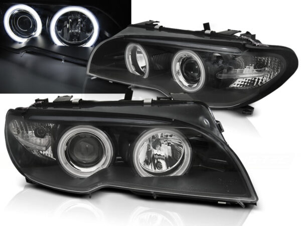 Frontlykter BMW E46 04.03-06 Coupé/Cabrio Angel Eyes CCFL Svart – bilde 1 av 2