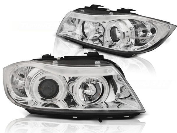 Frontlykter BMW E90/E91 03.05-08.08 Angel Eyes CCFL Krom – bilde 2 av 2