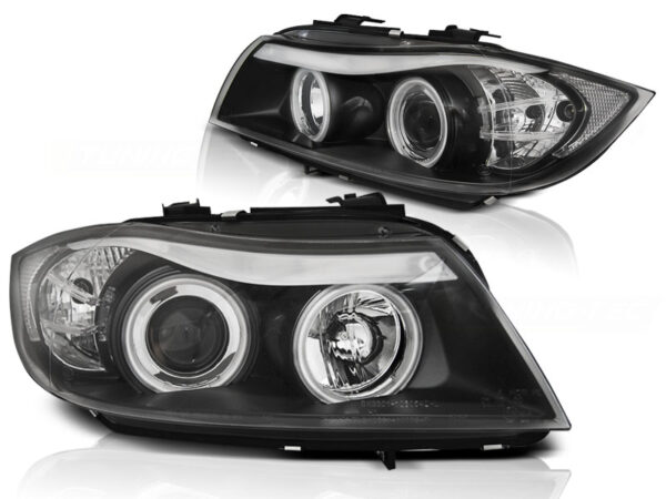 Frontlykter BMW E90/E91 05-08 Angel Eyes CCFL Svart – bilde 2 av 2