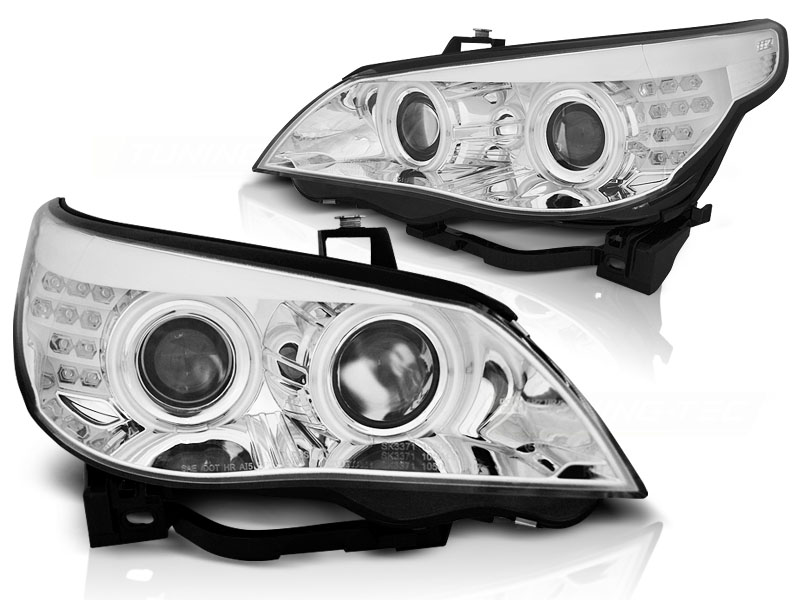 Frontlykter Bmw E60 / E61 03-07 Angel Eyes Led Chrome - Bilde 2