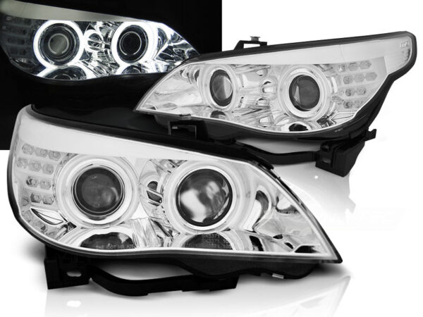 Frontlykter BMW E60/E61 03-07 Angel Eyes CCFL Krom LED Blinklys – bilde 1 av 2