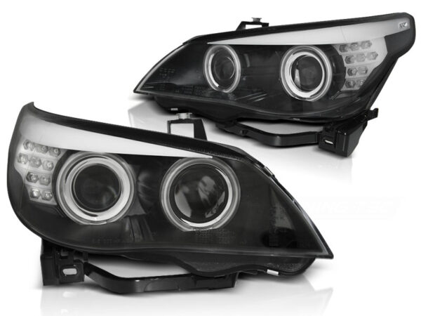 Frontlykter BMW E60/E61 03-07 Angel Eyes CCFL Svart LED Blinklys – bilde 2 av 2