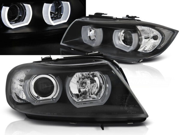 Frontlykter BMW E90/E91 03.05-08.0 U-LED Light 3D Svart – bilde 1 av 2