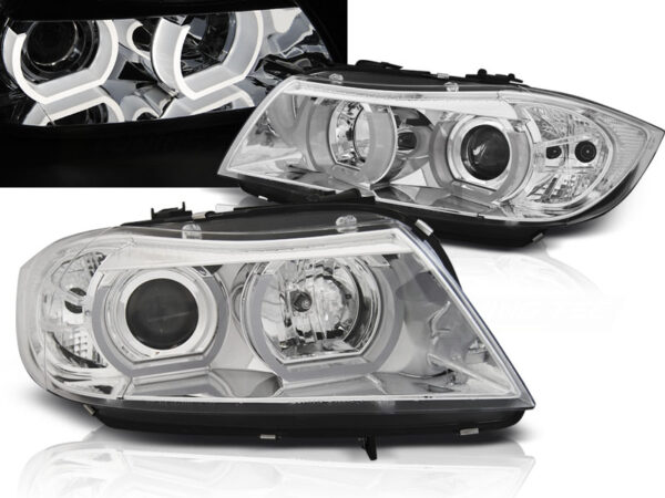 Frontlykter BMW E90/E91 03.05-08.08 Xenon U-LED Light 3D Krom – bilde 1 av 2