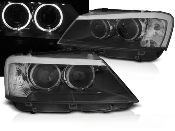 Frontlykter BMW X3 F25 10-07.14 Angel Eyes LED Svart – bilde 1 av 2