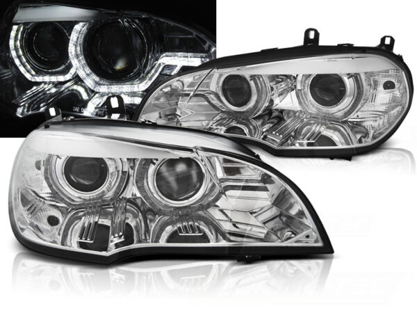 Frontlykter BMW X5 E70 07-10 Xenon Angel Eyes LED DRL Krom AFS – bilde 1 av 2