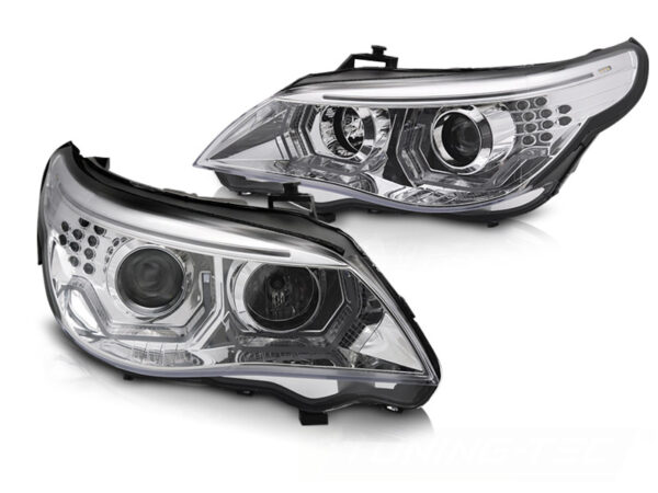 Frontlykter BMW E60 E61 03-07 Angel Eyes LED 3D Krom – for halogen – bilde 2 av 2