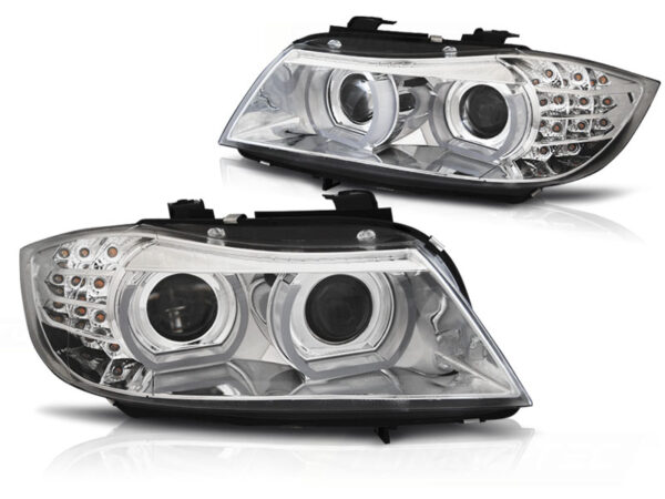 Frontlykter BMW E90/E91 09-11 Xenon Angel Eyes LED DRL Krom – uten AFS – bilde 2 av 2