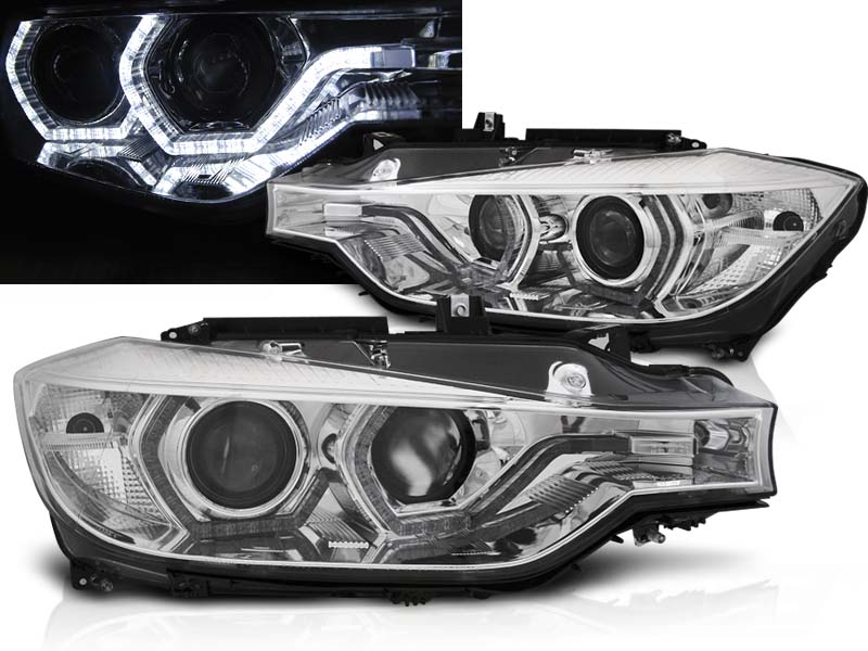 Frontlykter Bmw F30 / F31 10.11 - 05.15 Xenon Angel Eyes Led Drl Chrome AFS