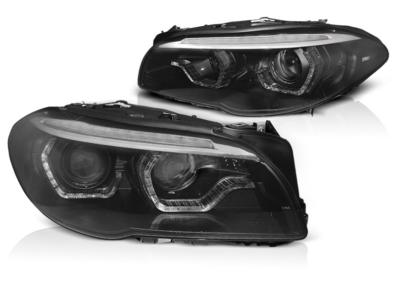 Frontlykter Bmw F10 / F11 10-13 Xenon Angel Eyes Led Drl Black Seq - Bilde 2