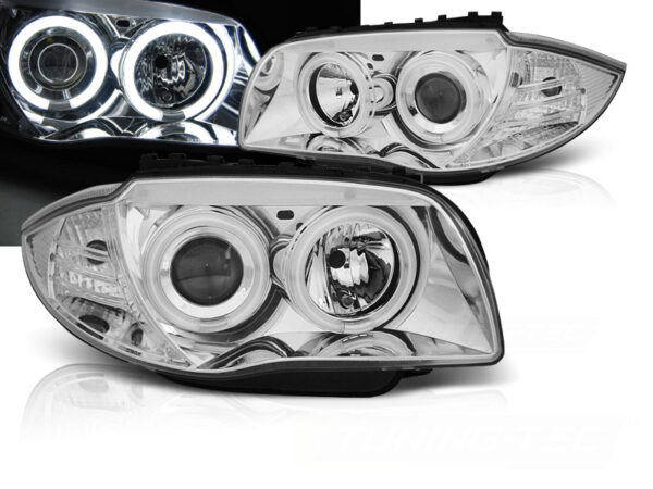 Frontlykter BMW 1 E87/E81/82/88 04-11 Angel Eyes CCFL Krom – bilde 1 av 2