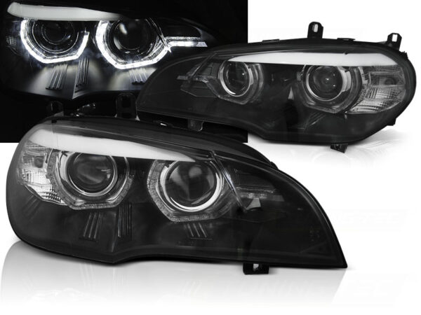 Frontlykter BMW X5 E70 07-13 (Xenon OEM) LED Angel Eyes LED DRL Svart AFS – for xenon – bilde 1 av 2