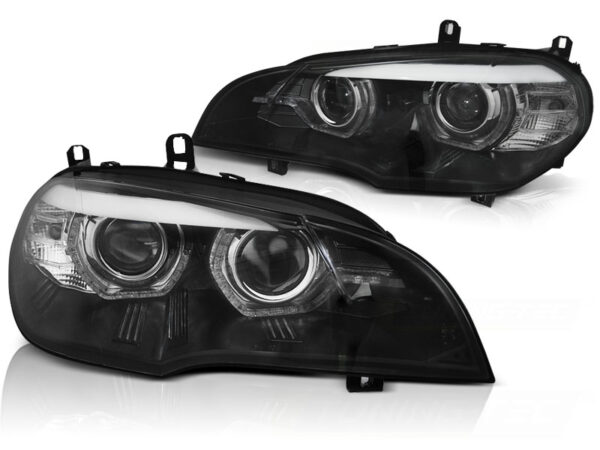 Frontlykter BMW X5 E70 07-13 (Xenon OEM) LED Angel Eyes LED DRL Svart – for xenon – uten AFS – bilde 2 av 2