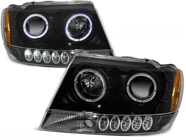 Frontlykter Jeep Grand Cherokee 99-05.05 Angel Eyes Svart