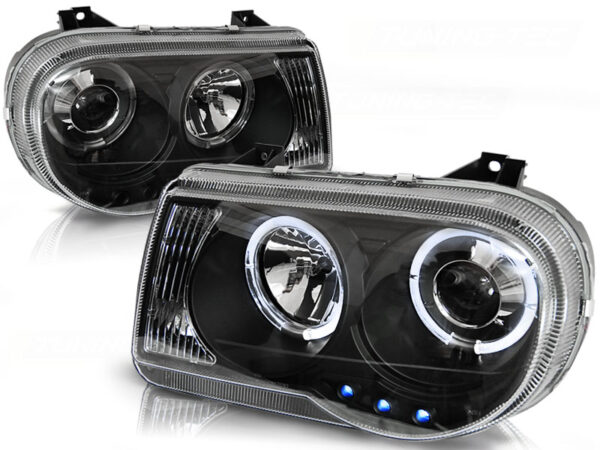 Frontlykter Chrysler 300C 05-10 Angel Eyes Svart
