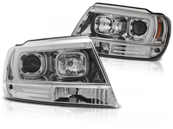 Frontlykter Jeep Grand Cherokee 99-05.05 Tube Lights Krom – bilde 2 av 2