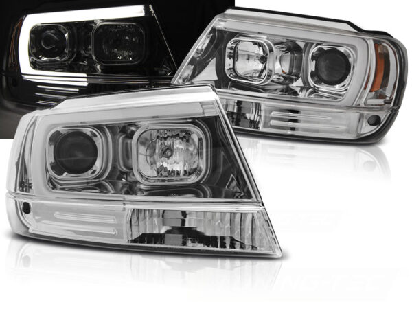 Frontlykter Jeep Grand Cherokee 99-05.05 Tube Lights Krom – bilde 1 av 2