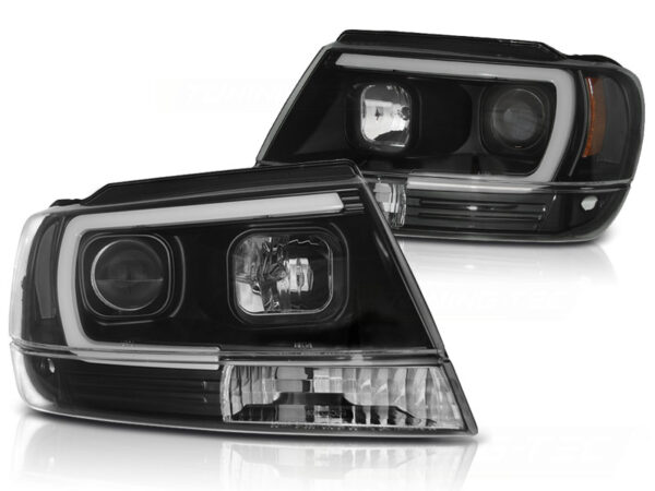 Frontlykter Jeep Grand Cherokee 99-05 Tube Lights Svart – bilde 2 av 2