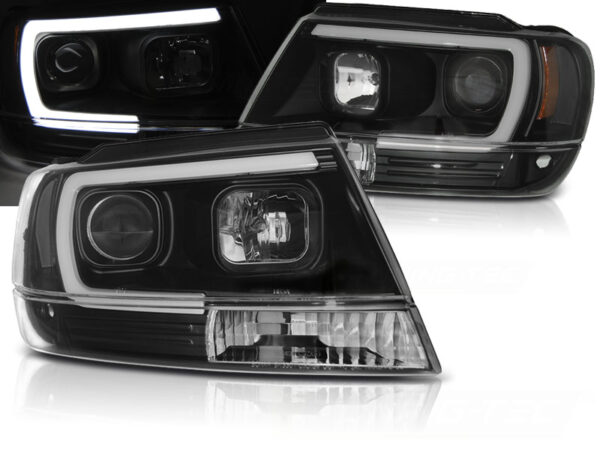 Frontlykter Jeep Grand Cherokee 99-05 Tube Lights Svart – bilde 1 av 2
