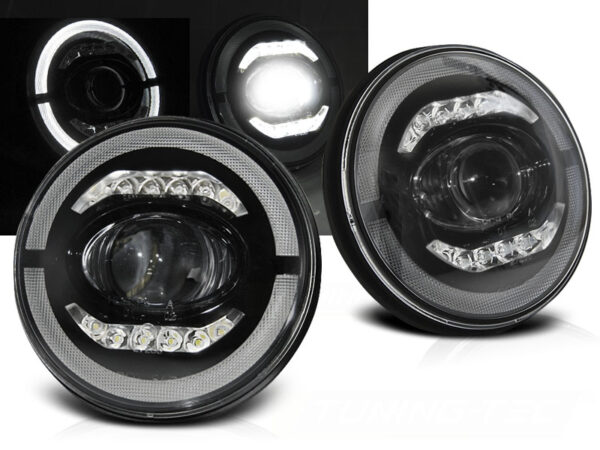 Frontlykter Jeep Wrangler Tj/Lj/Jk 96-18 Angel Eye LED Svart – bilde 1 av 4
