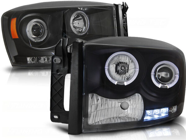 Frontlykter Dodge Ram 06-08 Angel Eyes Svart