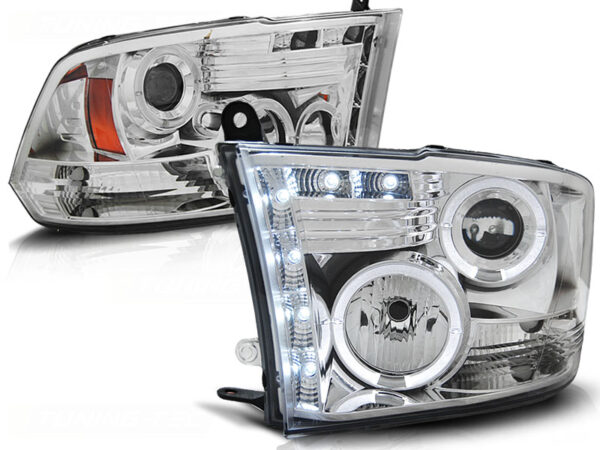 Frontlykter Dodge Ram 09-18 Angel Eyes Krom – for halogen – bilde 2 av 2