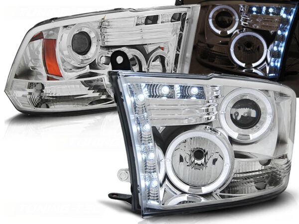 Frontlykter Dodge Ram 09-18 Angel Eyes Krom – for halogen – bilde 1 av 2