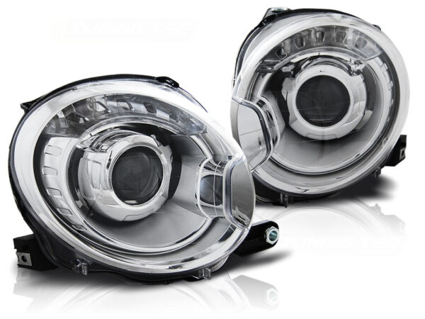 Frontlykter Fiat 500 07-15 Projector Krom
