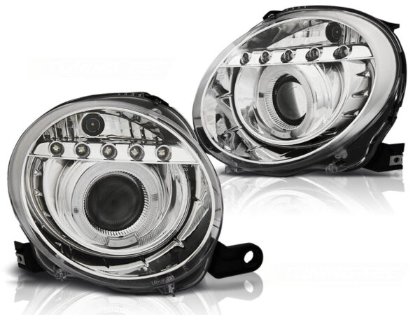 Frontlykter Fiat 500 07-15 Projector Krom LED – bilde 2 av 2