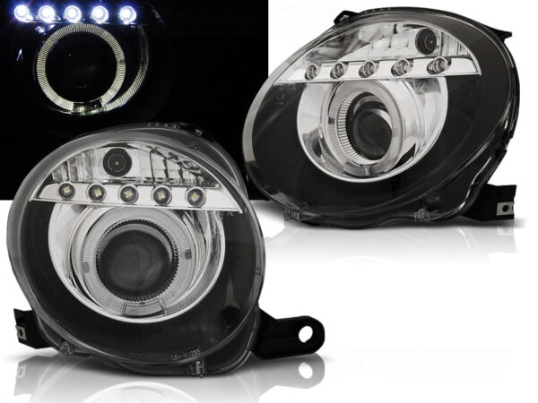 Frontlykter Fiat 500 07-15 Projector Svart LED – bilde 1 av 2