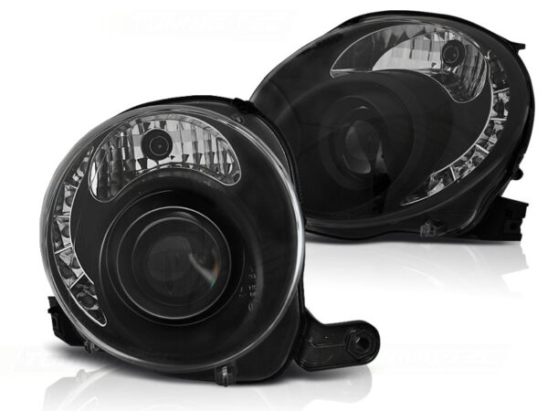 Frontlykter Fiat 500 07-15 Svart LED – bilde 2 av 2