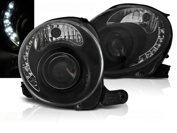 Frontlykter Fiat 500 07-15 Svart LED – bilde 1 av 2