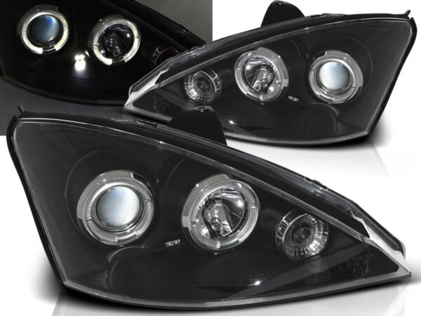 Frontlykter Ford Focus 01-04 Angel Eyes Svart – bilde 1 av 2