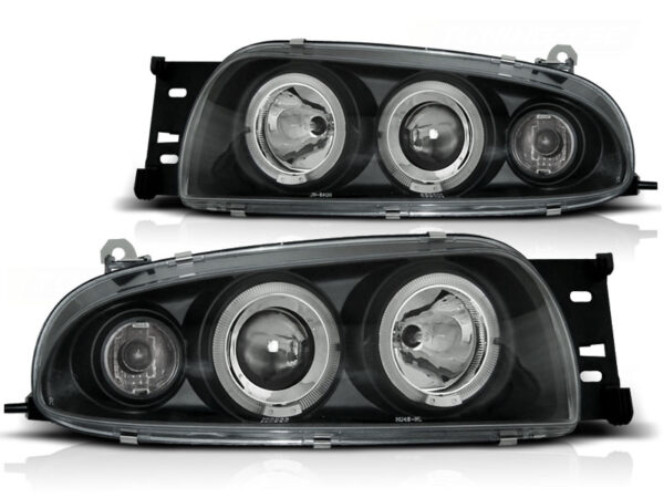 Frontlykter Ford Fiesta Mk4 10.95-08.99 Angel Eyes Svart – bilde 2 av 2